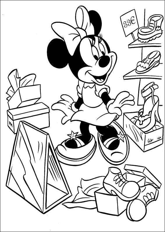 Minnie Mouse Shoe Shopping Coloring Page