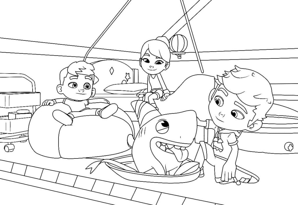 Sharkdog Scene Coloring Page