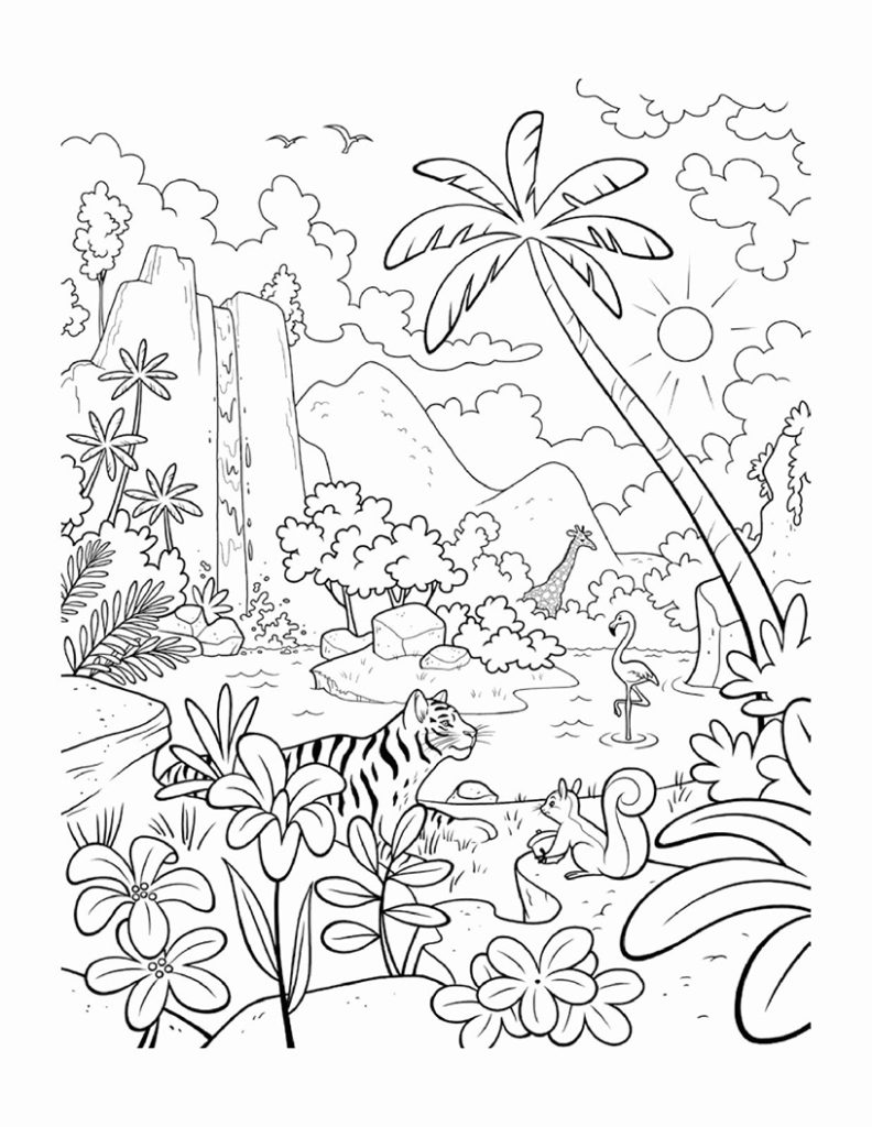 Tiger In The Rain Forest Coloring Page