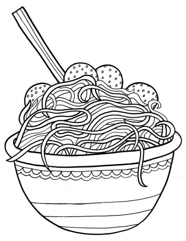 Big Bowl Of Pasta And Meatballs Coloring Page