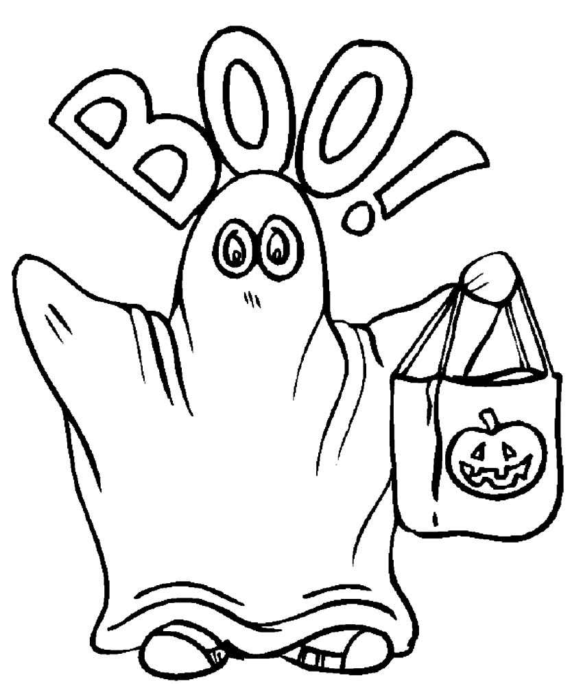 Boo Ghost Trick Or Treat Coloring Page