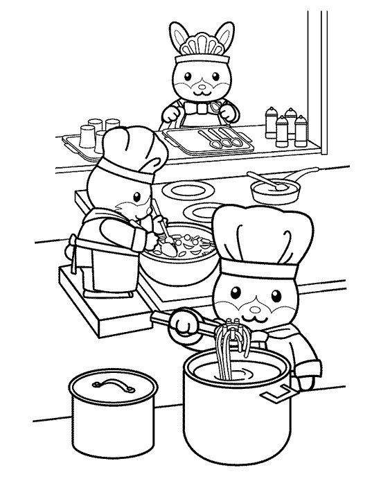 Cute Cartoon Chefs Cooking Pasta Dinner Coloring Page
