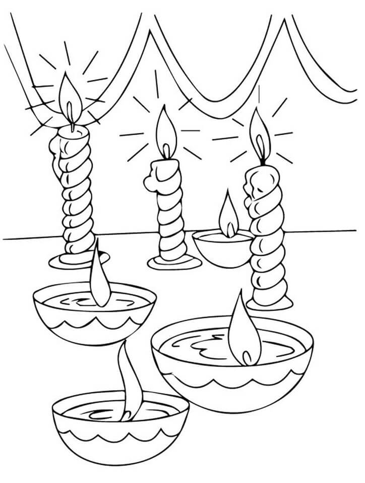 Diwali Candles Coloring Page