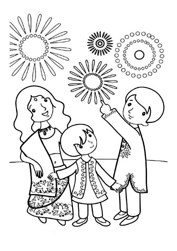 Diwali Fireworks Coloring Page