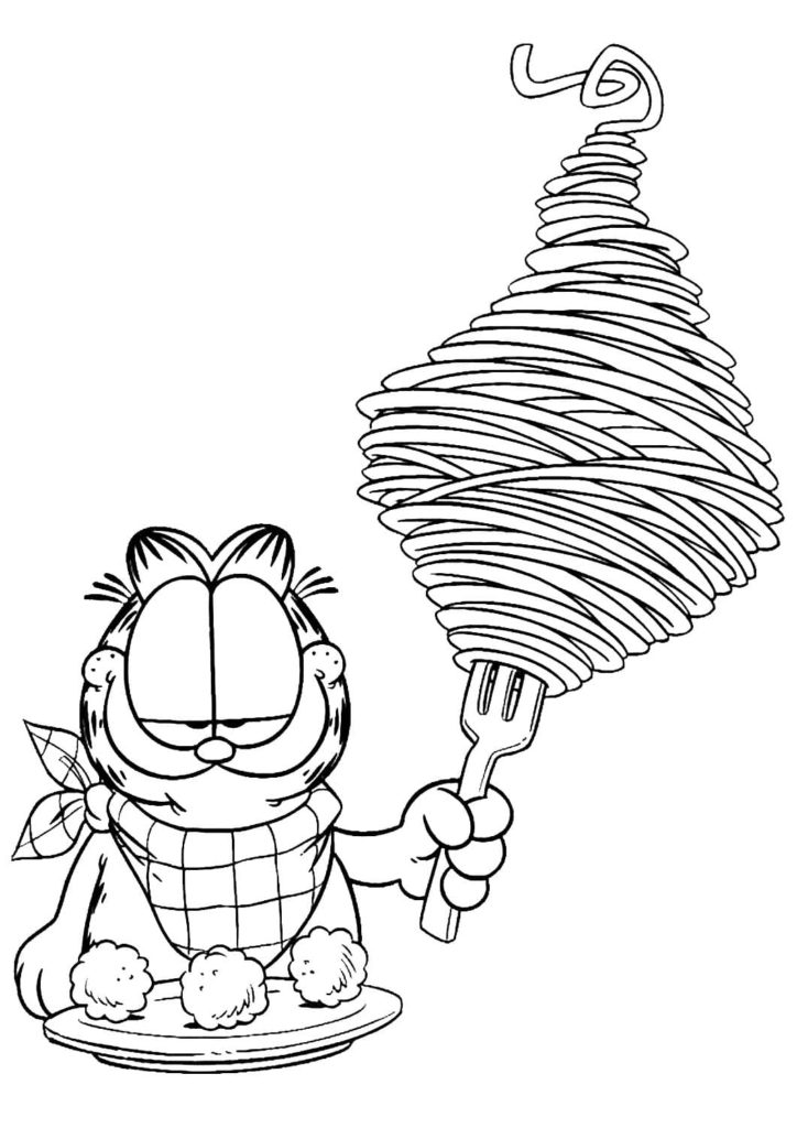 Garfield Loves Pasta Coloring Page