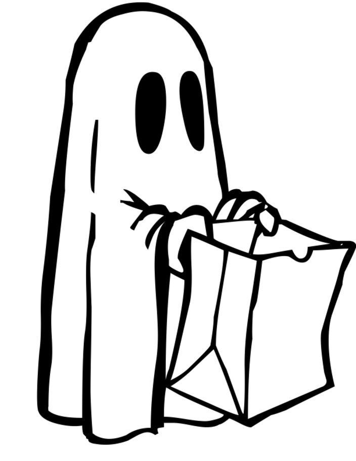 Ghost Trick Or Treating Coloring Page