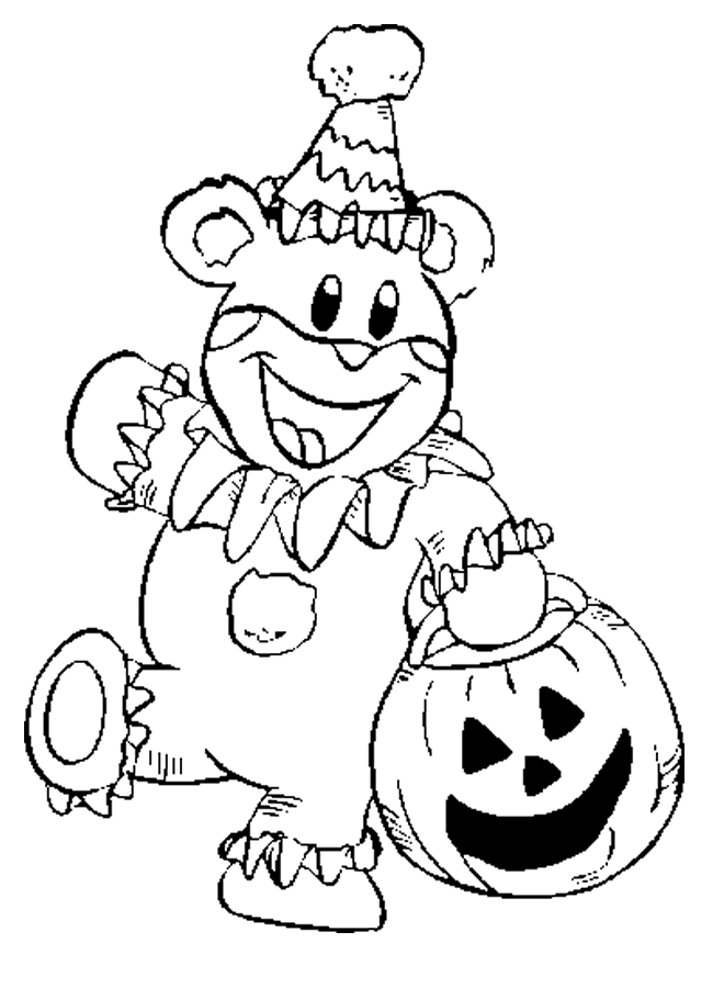 Happy Bear Trick Or Treat Coloring Page