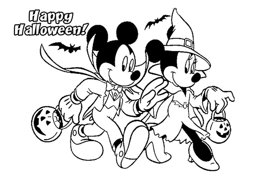Happy Halloween Mickey And Minnie Coloring Page