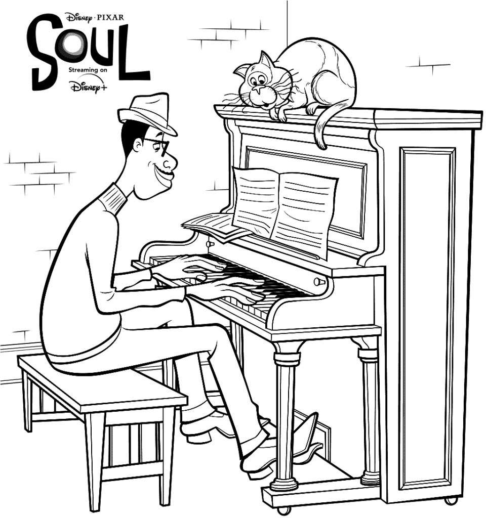 Joe Playing Piano Soul Movie Coloring Page