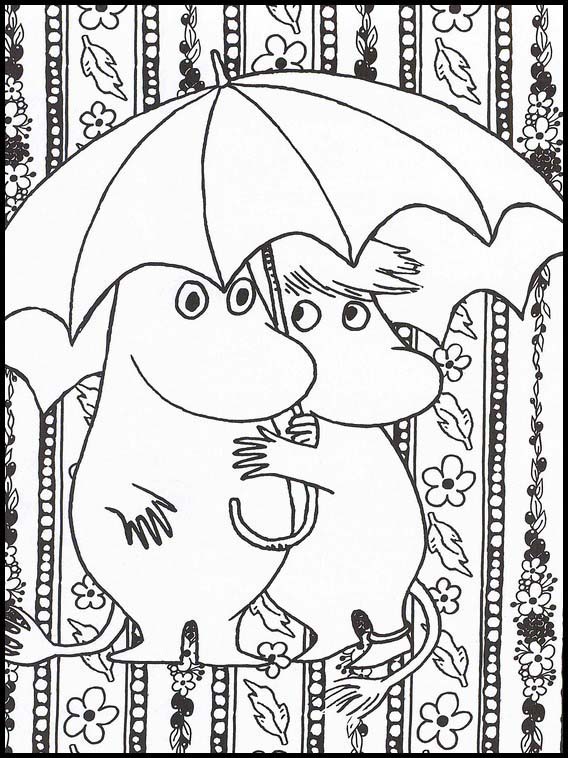 Moomins Under Umbrella Coloring Page