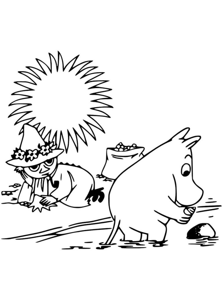 Moominvalley Gathering Seashells Coloring Page