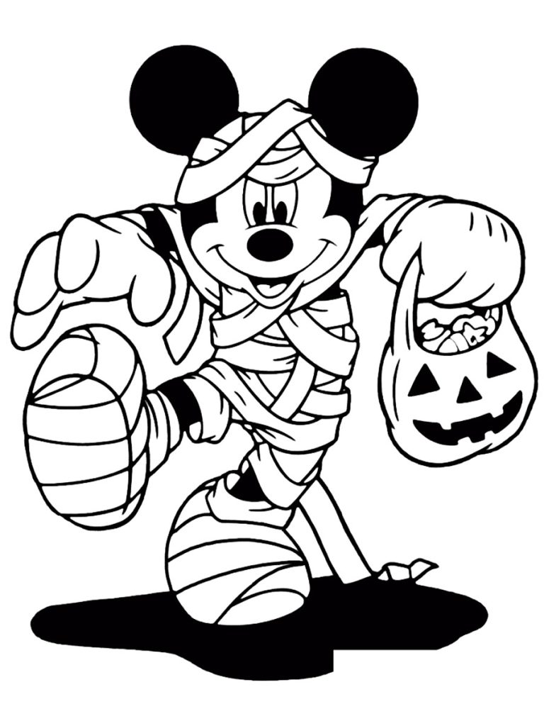 Mummy Mickey Trick Or Treating Coloring Page