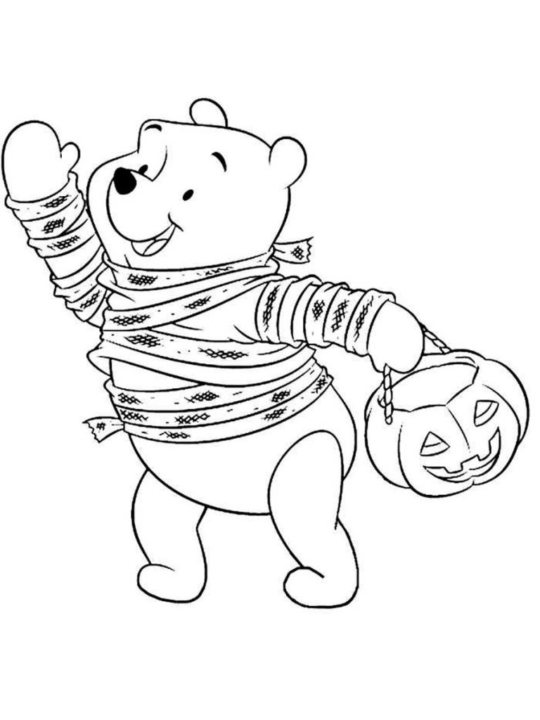 Mummy Pooh Trick Or Treating Coloring Page