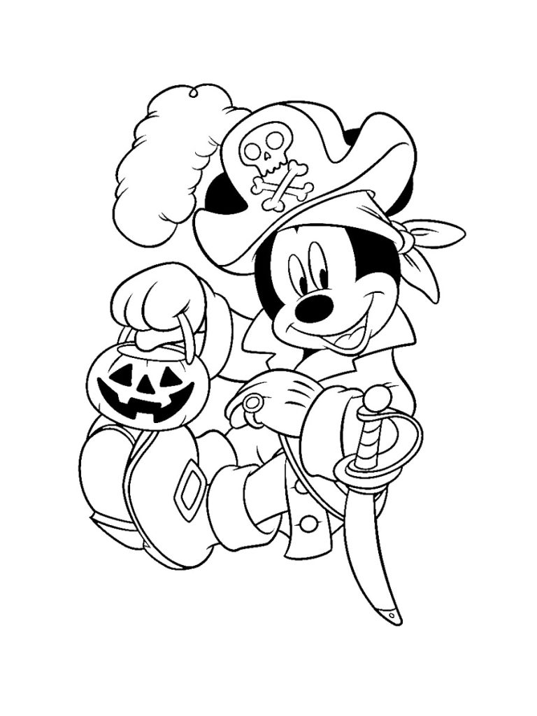 Pirate Mickey Trick Or Treating Coloring Page