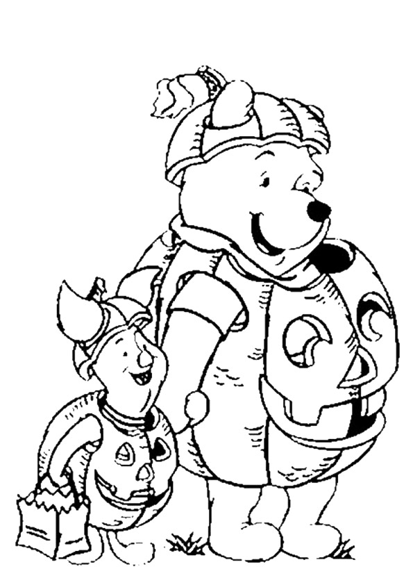 Pooh And Piglet Trick Or Treating Coloring Page