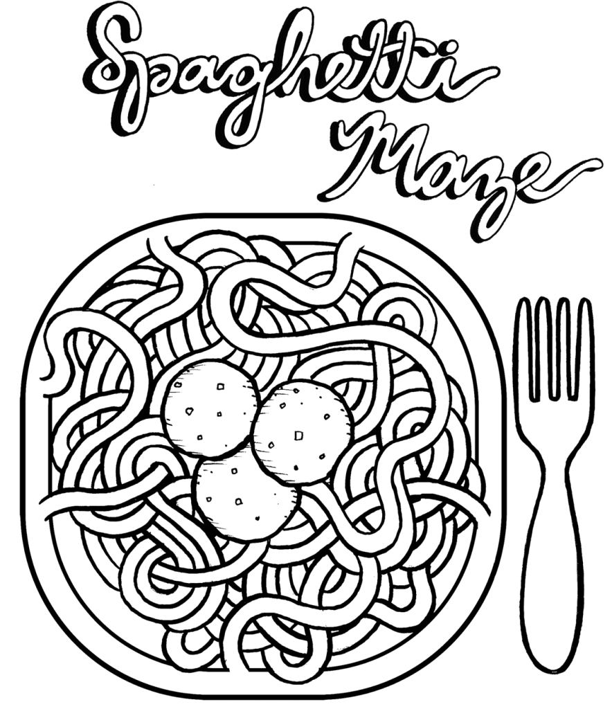 Spaghetti Maze Printable Coloring Page