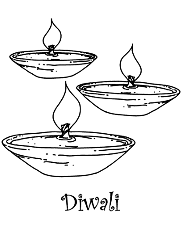 Three Diwali Candles Coloring Page