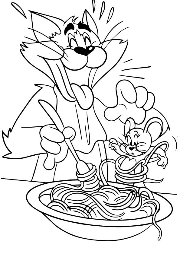 Tom And Jerry Eating Pasta Coloring Page