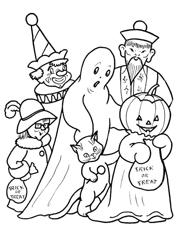 Trick Or Treat Group Coloring Page