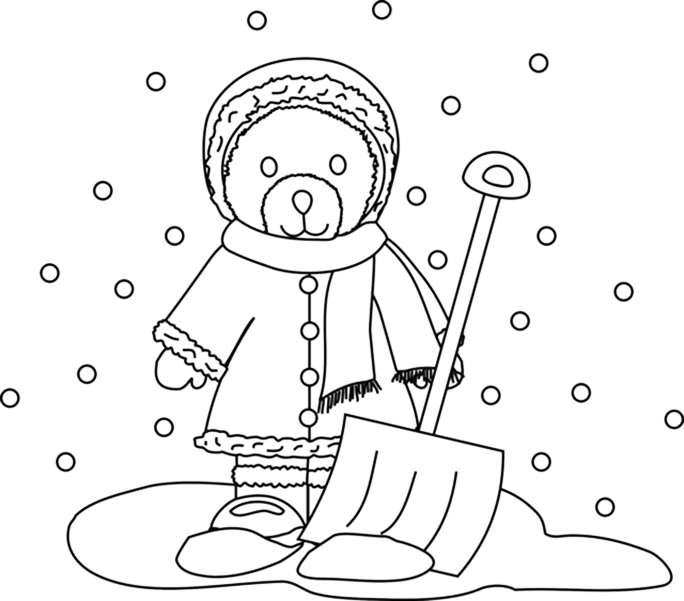 Bear Shoveling Snow Coloring Page