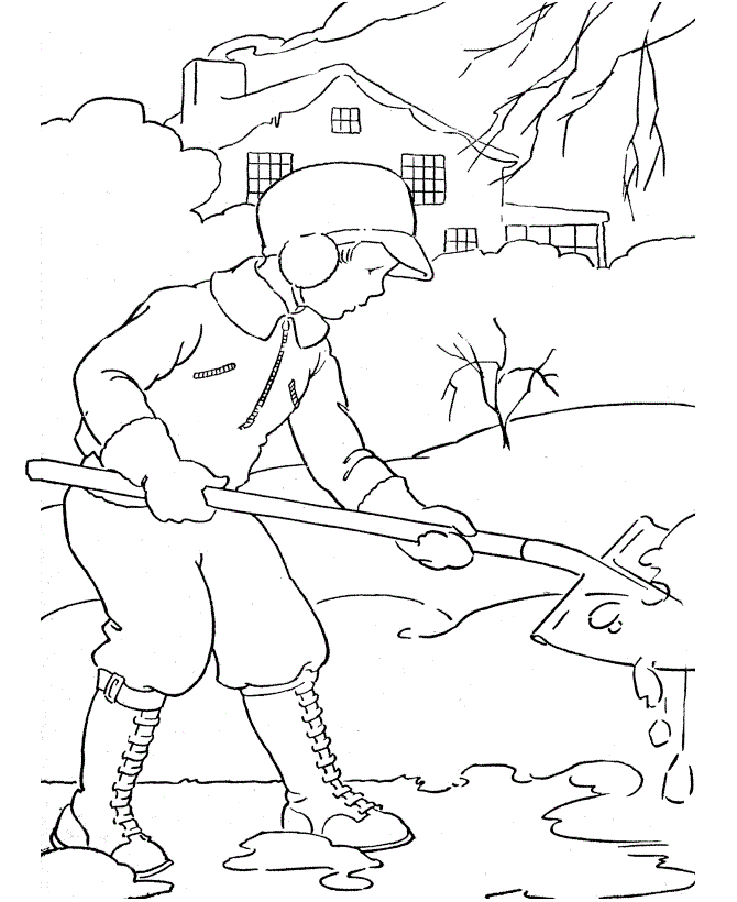 Boy Shoveling Snow Coloring Page
