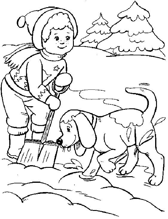 Boya Nd Dog Shoveling Snow Coloring Page