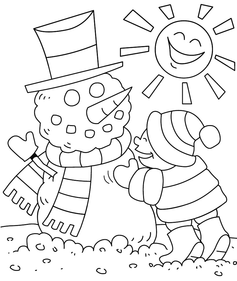 Build A Snowman With Mittens Coloring Page