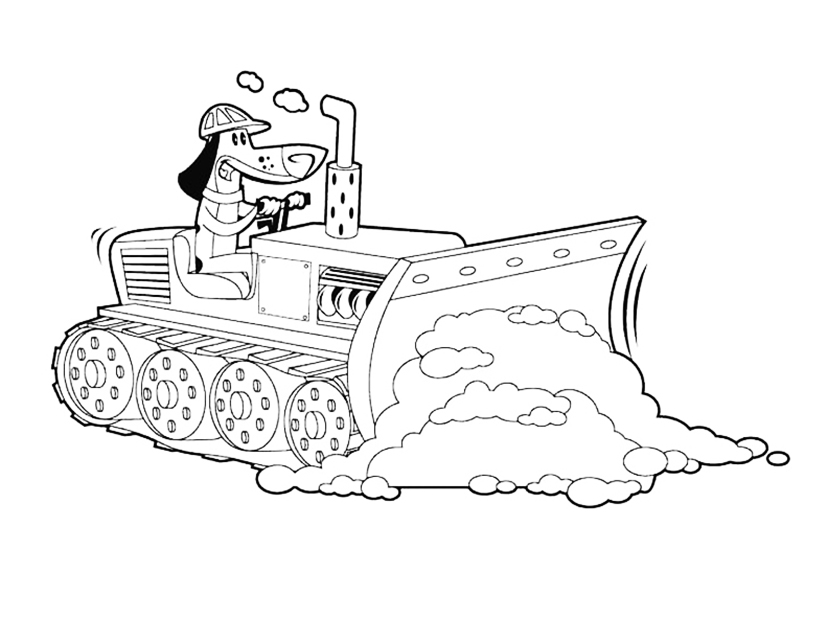 Cartoon Character Snow Shoveling Coloring Page