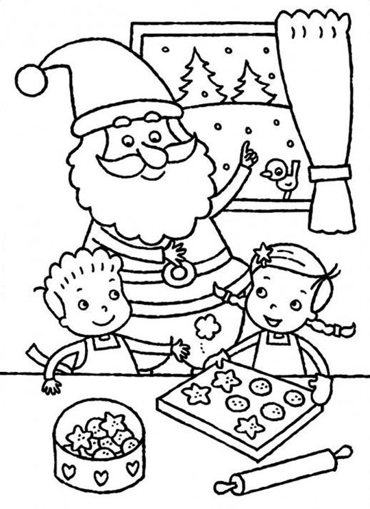 Children Baking Christmas Cookies Coloring Page