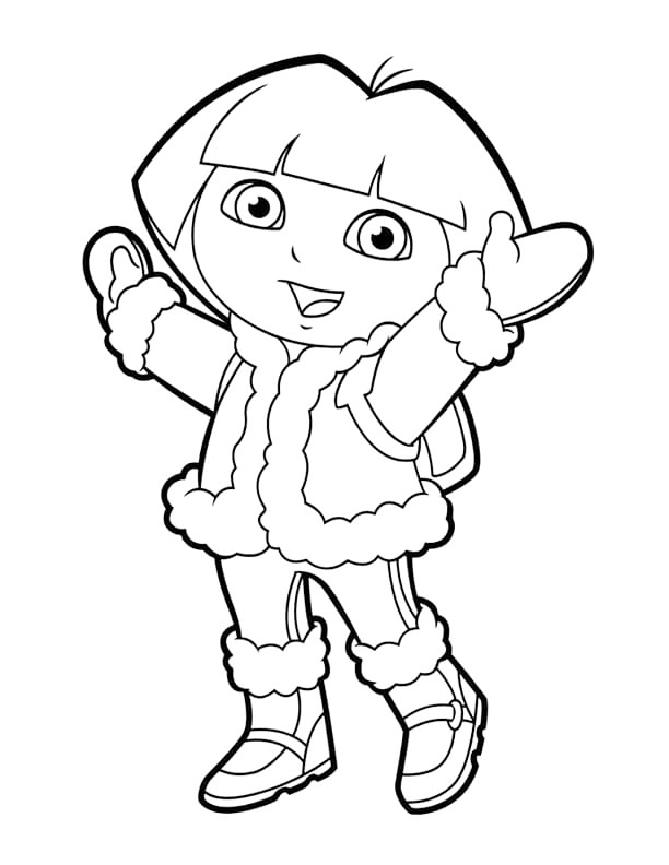 Dora Wearing Winter Mittens Coloring Page
