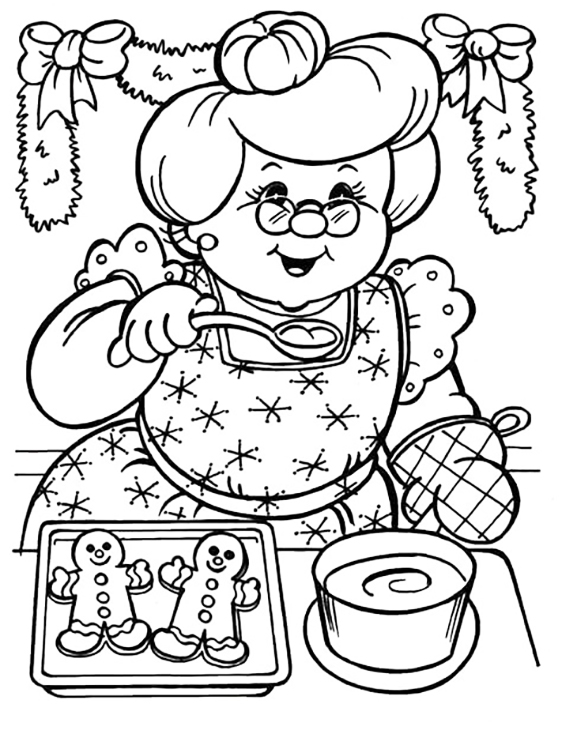Grandma Baking For Christmas Coloring Page