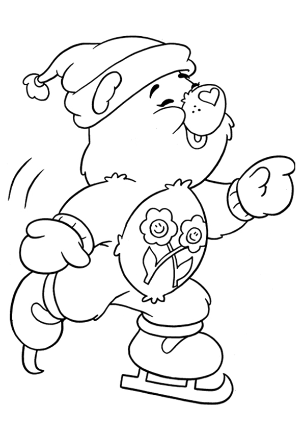Ice Skating Bear Wearing Mittens Coloring Page