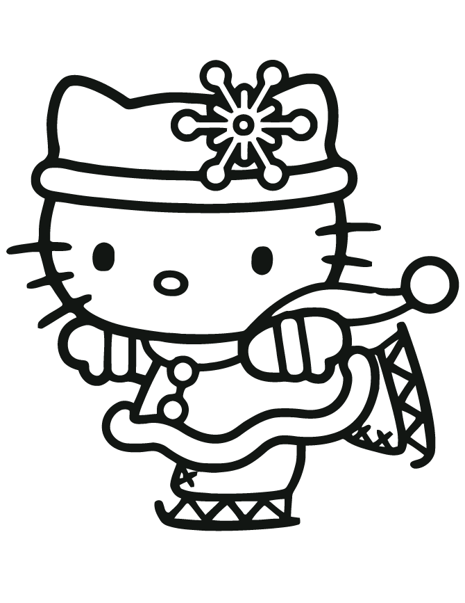 Ice Skating Hello Kitty In Mittens Coloring Page