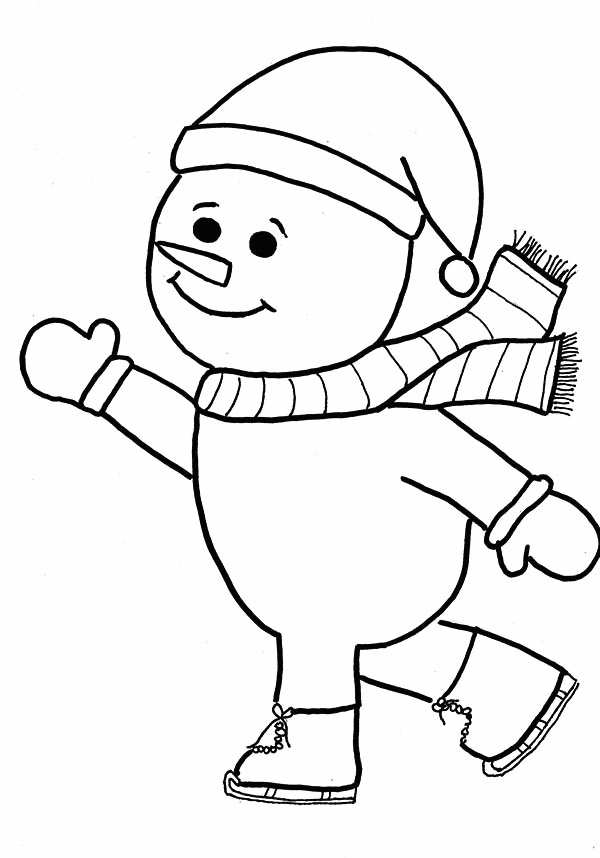 Ice Skating Snowman With Mittens Coloring Page