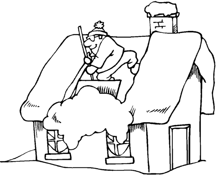 Man Shoveling Snow Off House Coloring Page