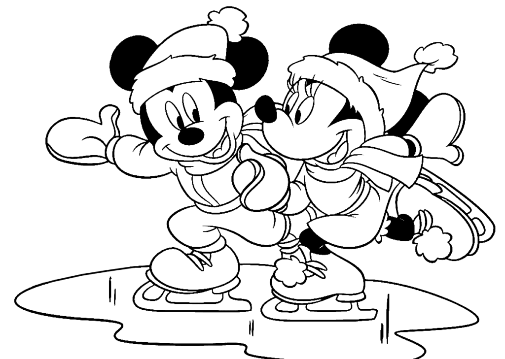 Micky And Minnie Ice Skating Coloring Page