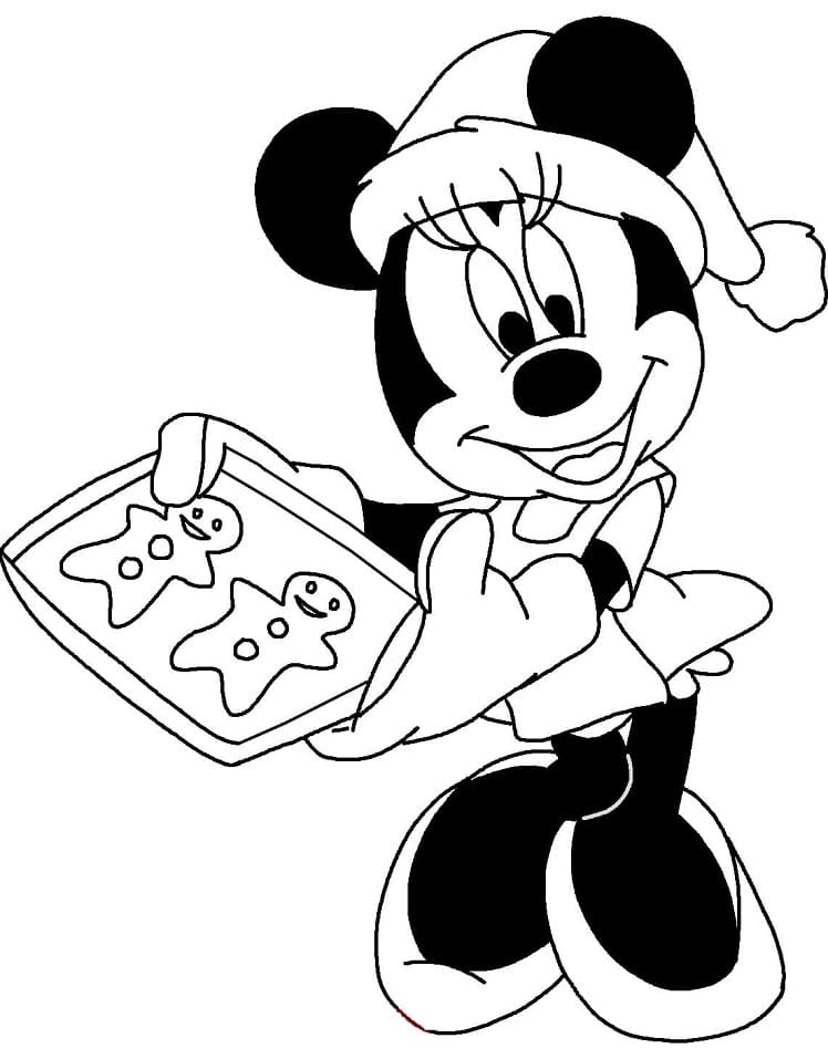 Minnie Baking Christmas Cookies Coloring Page