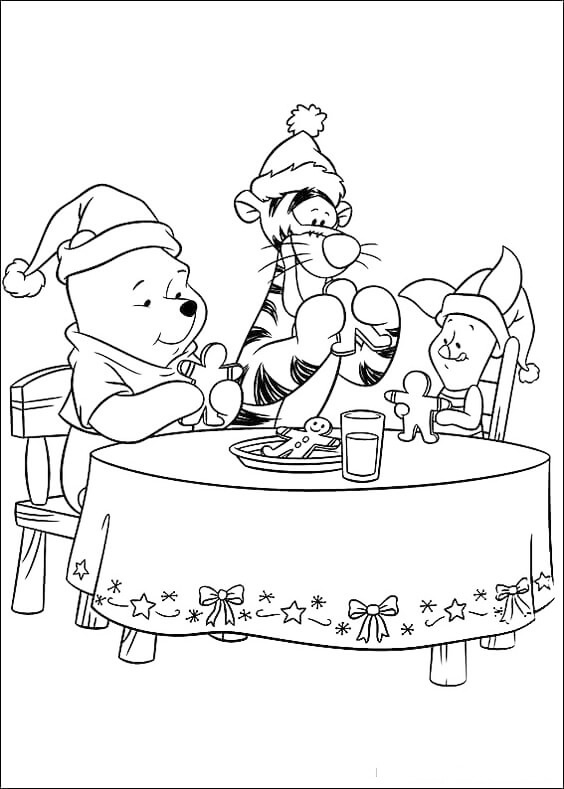 Pooh Eating Christmas Cookies Coloring Page