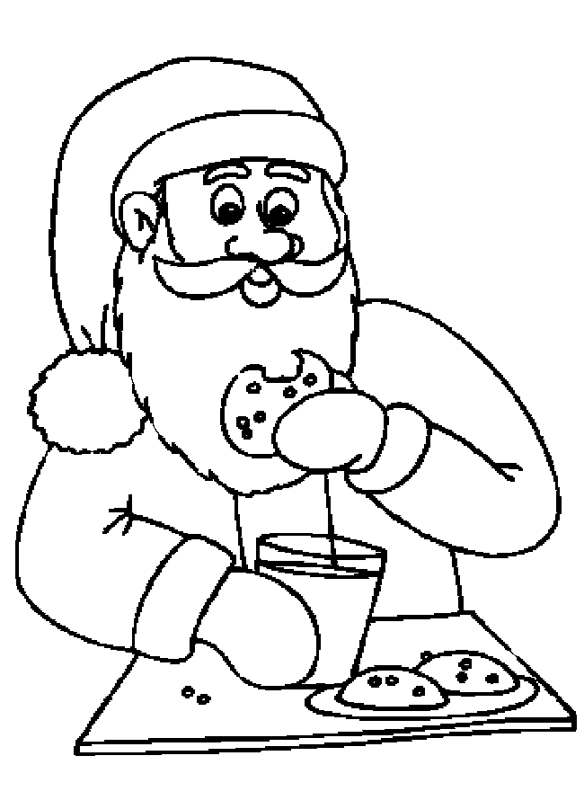 Santa Eating Christmas Cookies Coloring Page