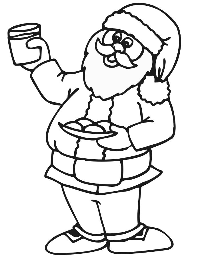 Santa Eating Cookies Coloring Page