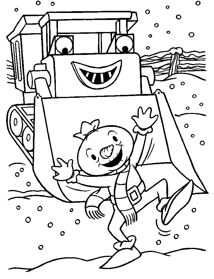 Snow Shoveling Characters Coloring Page