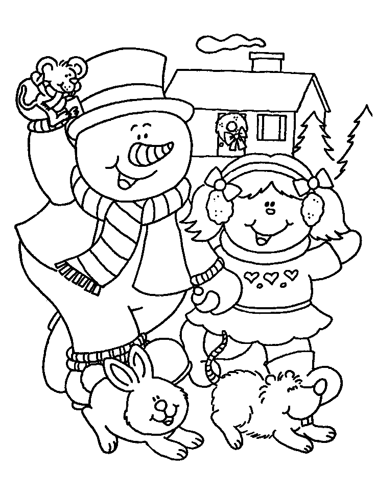 Snowman Family In Mittens Coloring Page