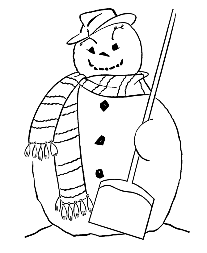 Snowman And Shovel Coloring Page