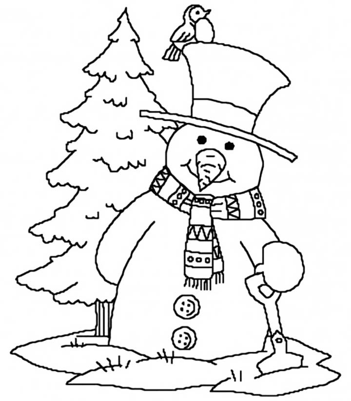 Snowman And Shovel Coloring Page
