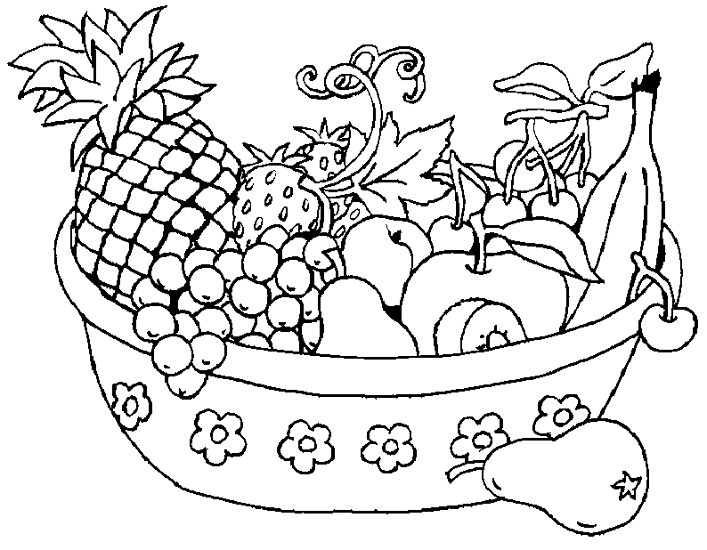 Bowl Of Healthy Fruit Coloring Page