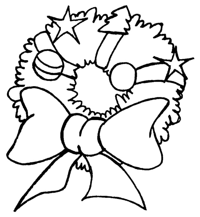 Christmas Wreath And Big Bow Coloring Page