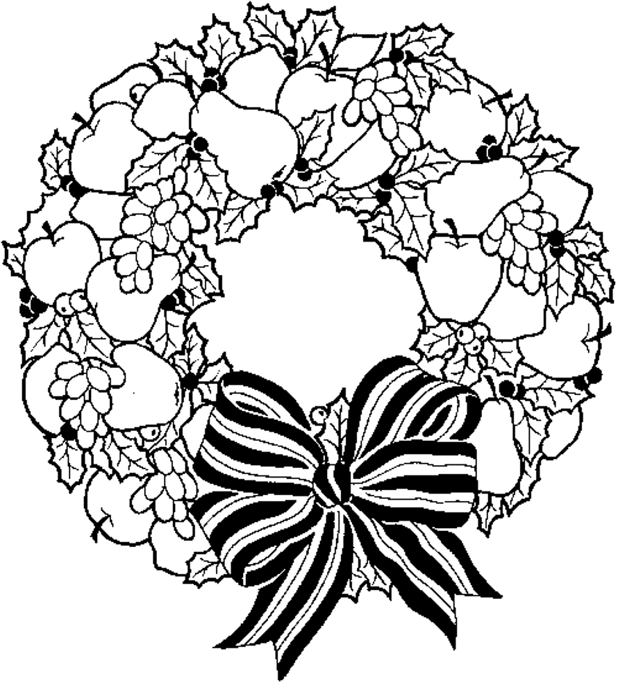 Christmas Wreath With Fruit Coloring Page