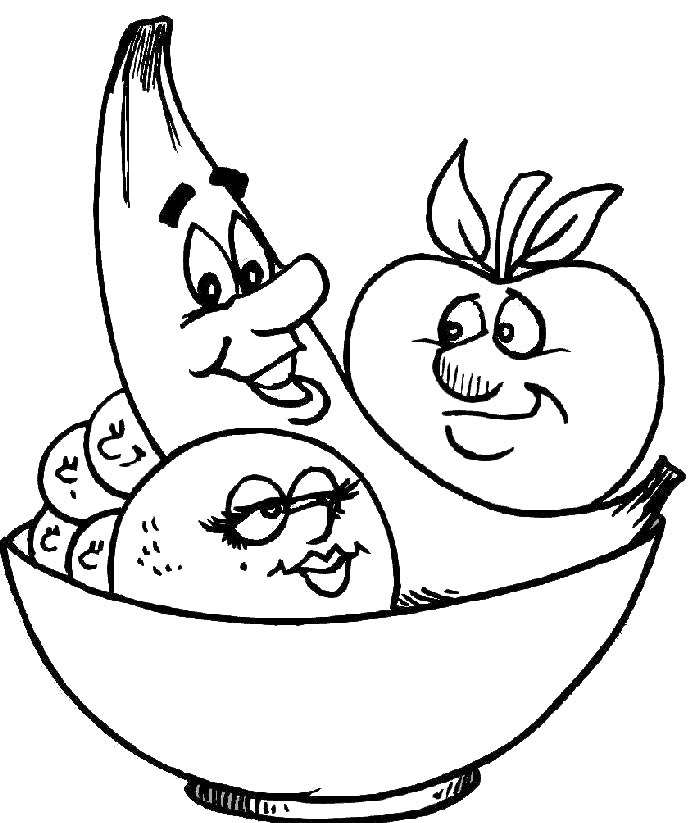 Healthy Bowl Of Fruit Coloring Page