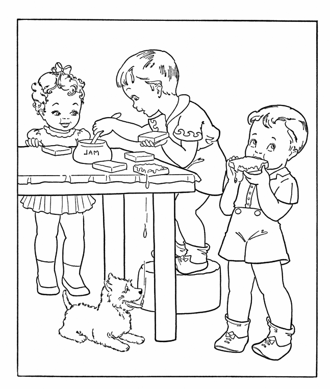 Kids Making Peanut Butter Sandwiches Coloring Page