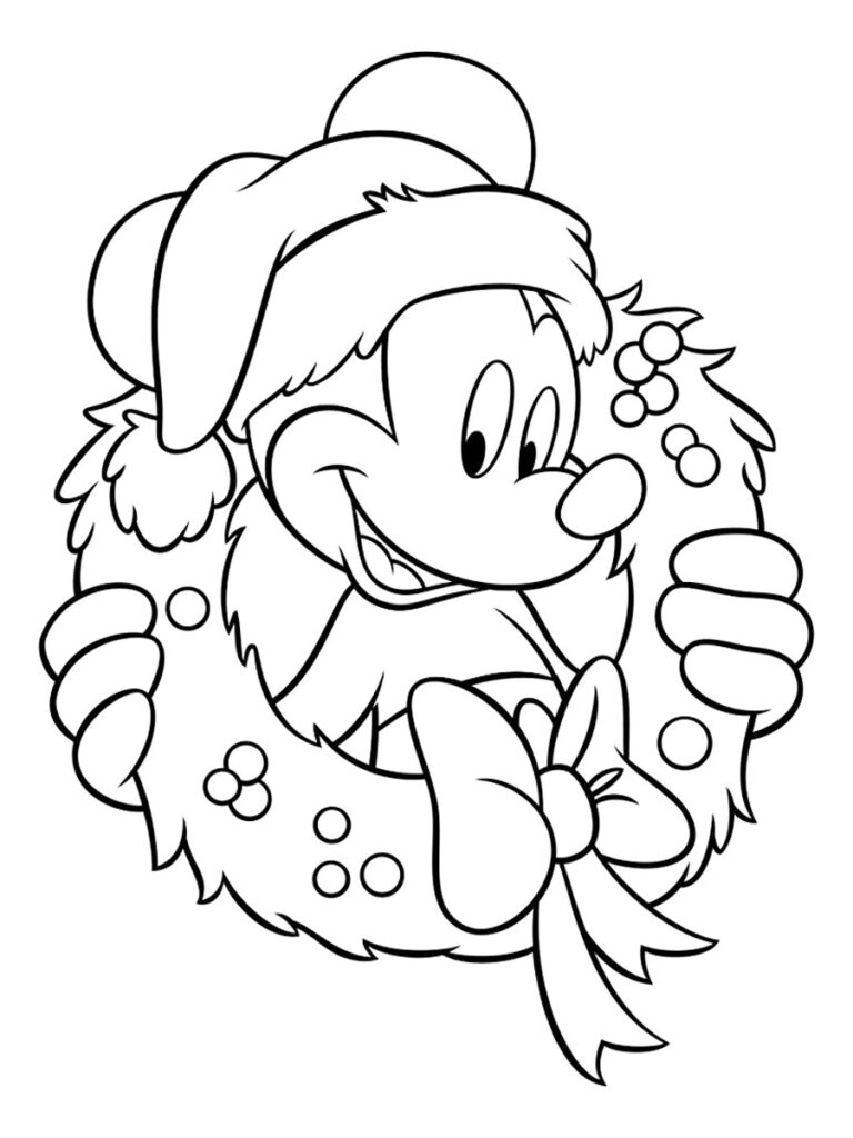 Mickey And Christmas Wreath Coloring Page